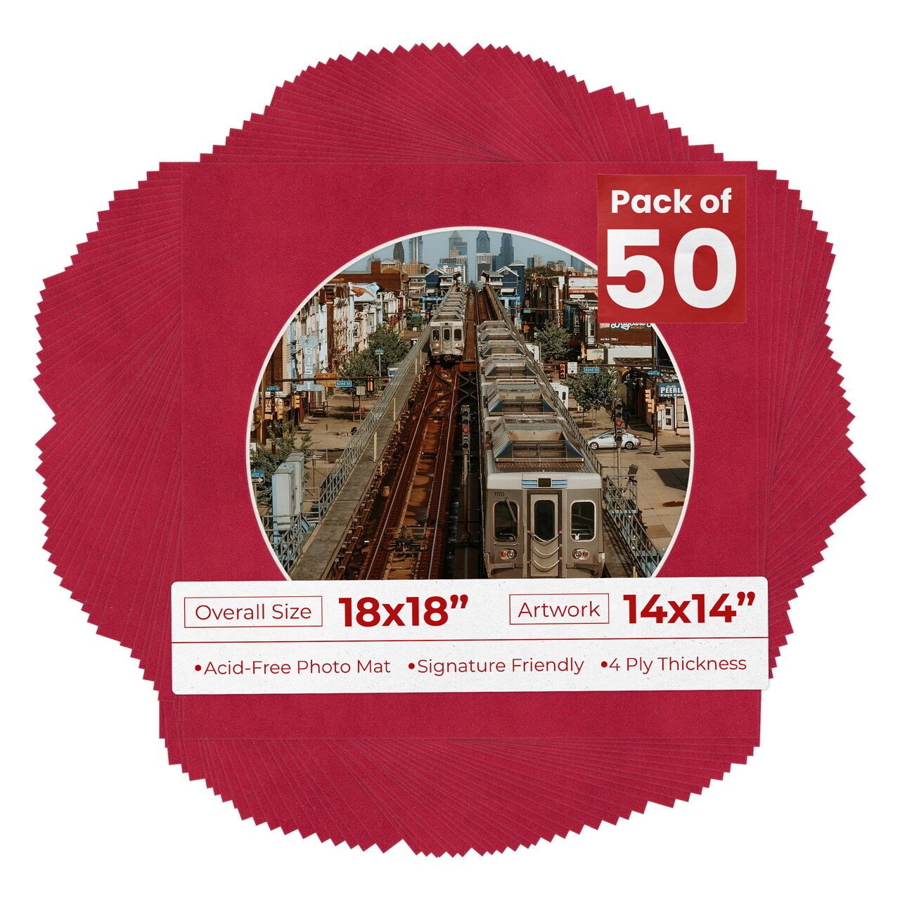 Red Suede Mat Board for 18x18 Frames - Circle Opening for 14x14 Photos